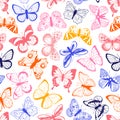 Seamless pattern with various beautiful colourful butterflies