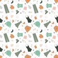 Seamless pattern with various clothes made from ethical materials. Recycled textiles and clothing. Concept of sustainable fashion Royalty Free Stock Photo