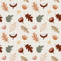 Seamless pattern with various colorful fall leaves, fruit and flowers. Thanksgiving or Halloweeen concept. Autumn design Royalty Free Stock Photo