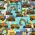 a seamless pattern of various construction vehicles Royalty Free Stock Photo