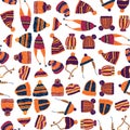 Seamless pattern of various drawn knitted hats for cold season