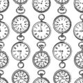 Seamless pattern of various drawn pocket watches