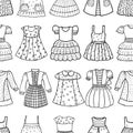 Seamless pattern of various dresses for a little girl