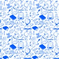 Seamless pattern with various elements for school