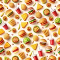 Seamless pattern of various fast food items Royalty Free Stock Photo