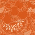 Seamless pattern with various fruits and berries