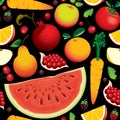 Seamless pattern with various fruits and berries