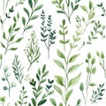 Seamless pattern of various green leaves and branches Royalty Free Stock Photo