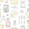 Seamless pattern with various grocery products