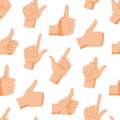 Seamless pattern with various hands gestures dumb background mute inarticulate unlanguaged vector illustration.