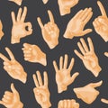 Seamless pattern with various hands gestures dumb seamless pattern background people communication sign symbols vector