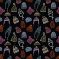 Seamless pattern of various knitted hats for winter