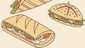 Seamless pattern of various mouth-watering submarine sandwiches, vector design Generative AI Royalty Free Stock Photo