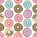 Watercolor seamless pattern with multicolor donuts Royalty Free Stock Photo
