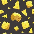 Seamless pattern with various piece of cheese with holes.