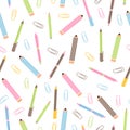 Seamless pattern with various school supplies. Royalty Free Stock Photo