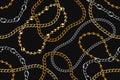 Seamless pattern with various shiny metal chains