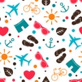 Seamless pattern with various summer elements