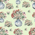 Seamless pattern. Vase with Flowers. Bouquet. Watercolor hand-drawn illustration, separately on a white background. Royalty Free Stock Photo