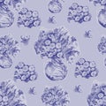 Seamless pattern. Vase with Flowers. Bouquet. Watercolor hand-drawn illustration, separately on a white background. Royalty Free Stock Photo