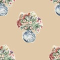 Seamless pattern. Vase with Flowers. Bouquet. Watercolor hand-drawn illustration, separately on a white background. Royalty Free Stock Photo