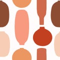 Seamless pattern of Vases, Pots, and bottles. Art collage of ceramic pottery in a minimalistic trendy style. Vector