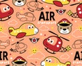 Seamless pattern vector of air transportation cartoon with funny pilot Royalty Free Stock Photo