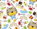 Cartoon of beach summer holiday theme with cat and friends Royalty Free Stock Photo
