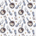 Seamless pattern with breakfast elements