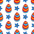 Seamless pattern with vector cartoon Easter eggs and flower