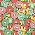 Seamless pattern. Vector. Colored donuts