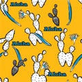 Seamless pattern vector Cute and bright cactus with ALOHA greeting text ,design for fashion ,fabric,web,wallpaper, and all prints