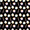 Seamless pattern vector of cute cupcakes on black background. Royalty Free Stock Photo