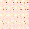 Seamless pattern vector of cute cupcakes and candle on pastel background.