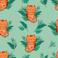 Seamless Pattern Vector Cute Tiger. Cute cheerful tiger background illustration. Print design for baby t-shirt, textile Royalty Free Stock Photo