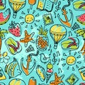 Seamless pattern of vector doodle summer icons