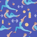 Seamless pattern with vector flat illustration. Women sports, yoga and physical exercises.6