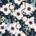 Seamless pattern Vector floral watercolor style design: garden powder Anemone flower