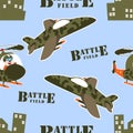 Seamless pattern vector of funny animal pilot on military helicopter, For fabric textile, nursery, baby clothes, background,