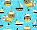 Seamless pattern vector of funny animals sailor cartoon. Sailing elements cartoon Royalty Free Stock Photo