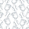 Seamless pattern. Vector hand drawn illustration of a baseball Royalty Free Stock Photo