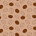 Seamless pattern. Vector illustration of coffee beans. Great for printing on fabric for chef uniform, coffee shop menu.