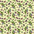 Seamless pattern. vector illustration eps10 of cartoon turtle and butterflies, daisies. hand drawing.