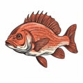 Eye-catching Vintage Redfish Clipart Illustration In Light Red And White Style