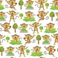 Seamless pattern vector illustration, group of funny monkey cartoon in variation activity Royalty Free Stock Photo