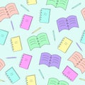 Seamless pattern of vector illustration notebook book pen. Back to school. Royalty Free Stock Photo