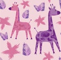 Seamless pattern. Vector image of a giraffe on a botanical background. Royalty Free Stock Photo