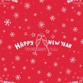 Seamless pattern vector with the inscription Happy New Year, glasses of champagne, snowflakes. New Year and Christmas hand drawn