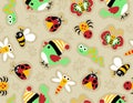 Seamless pattern vector of little bird cartoon with cute bugs Royalty Free Stock Photo