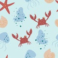 Seamless pattern vector of marine animals cartoon. Pattern for kids with whales. Sea. Ocean. Set of sea creatures seamless pattern Royalty Free Stock Photo